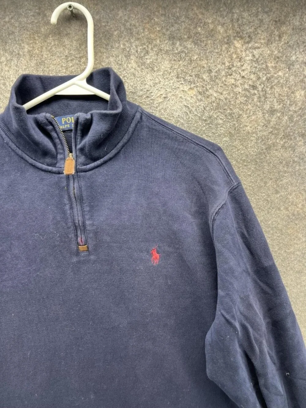 Polo Ralph Lauren Sweatshirt Mens Large Blue 1/4 Zip Mock Neck Pony Pullover